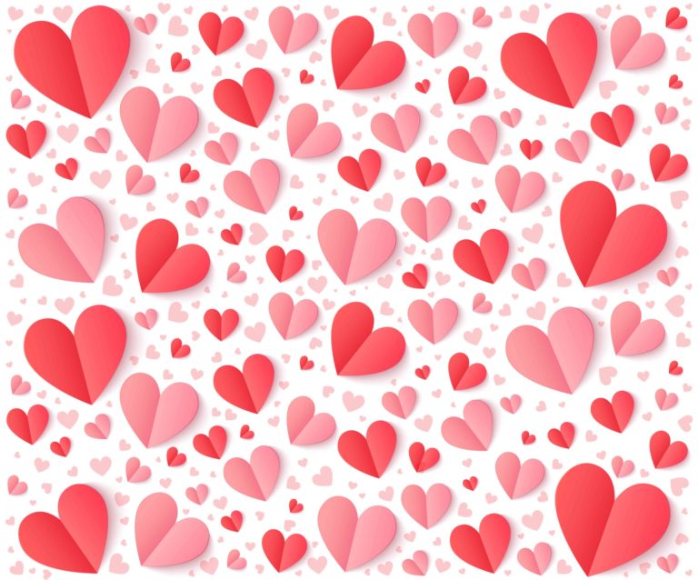 HEART32 Pink and Red Paper Hearts on White