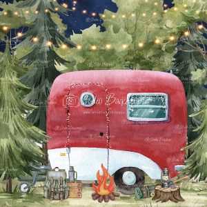 PRESCHO21 Red Happy Camper with Camp Fire – Studio Backdrops