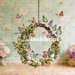 EASTER45 Pastel Butterfly and Egg Wreath