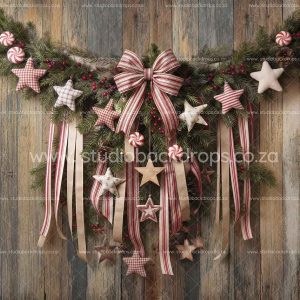 C146 Rustic Red and White Striped Garland